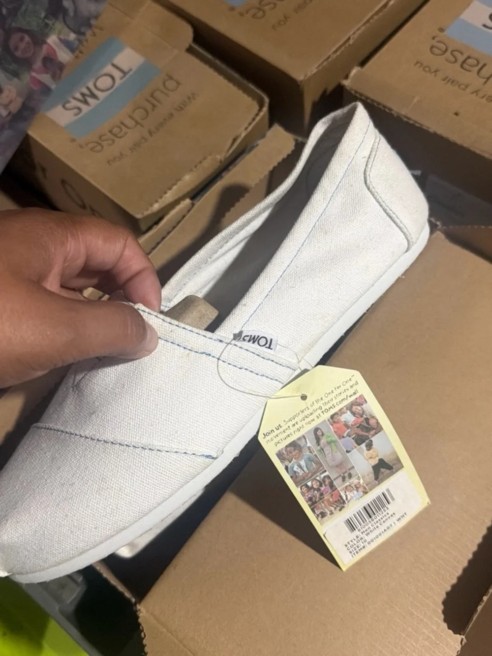 Toms Kids White Canvas Slip-On Moccasins